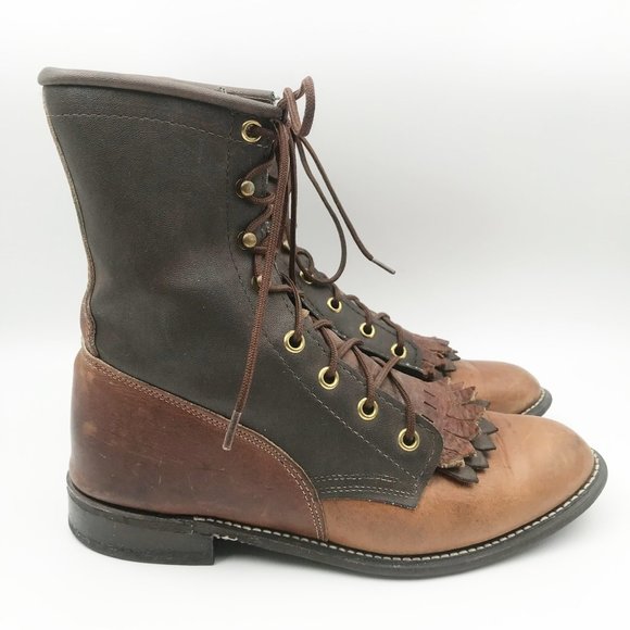 TEXAS Womens Keltie Fringe Lace Up Brown Leather Equestrian Boots Womens 7 - Picture 4 of 11